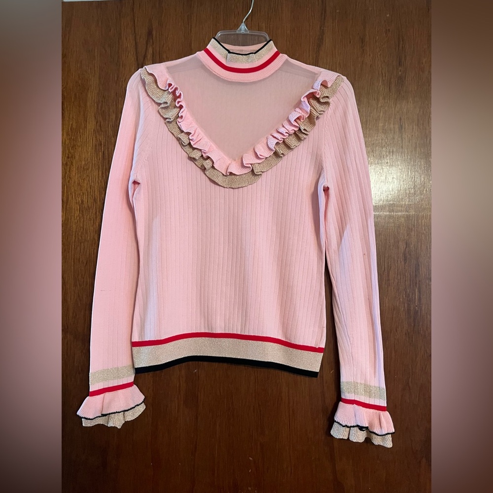 Pink Ruffled Turtleneck Sweater
